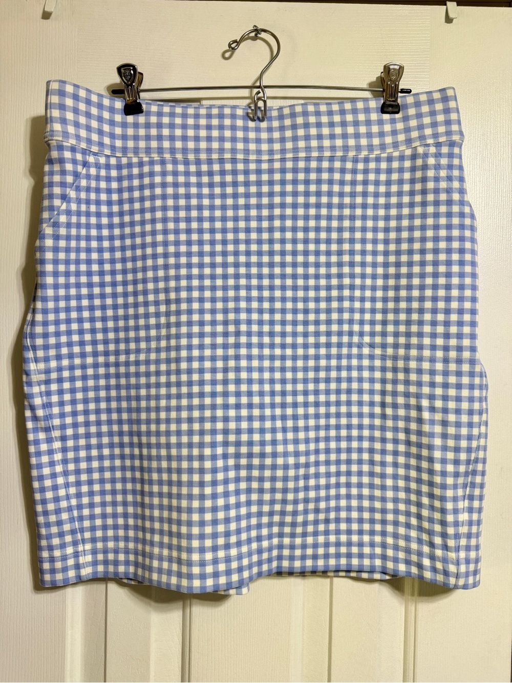 Duluth blue white plaid checkered gingham cotton NoGA skort medium
